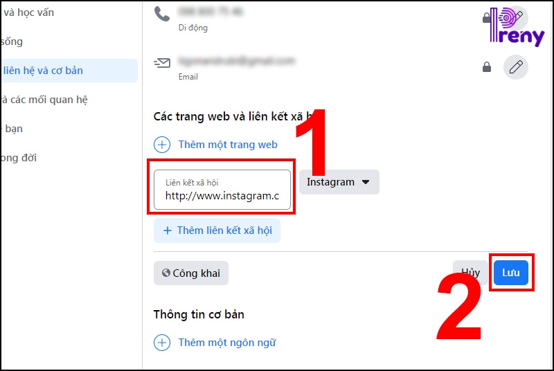điền link instagram vào facebook